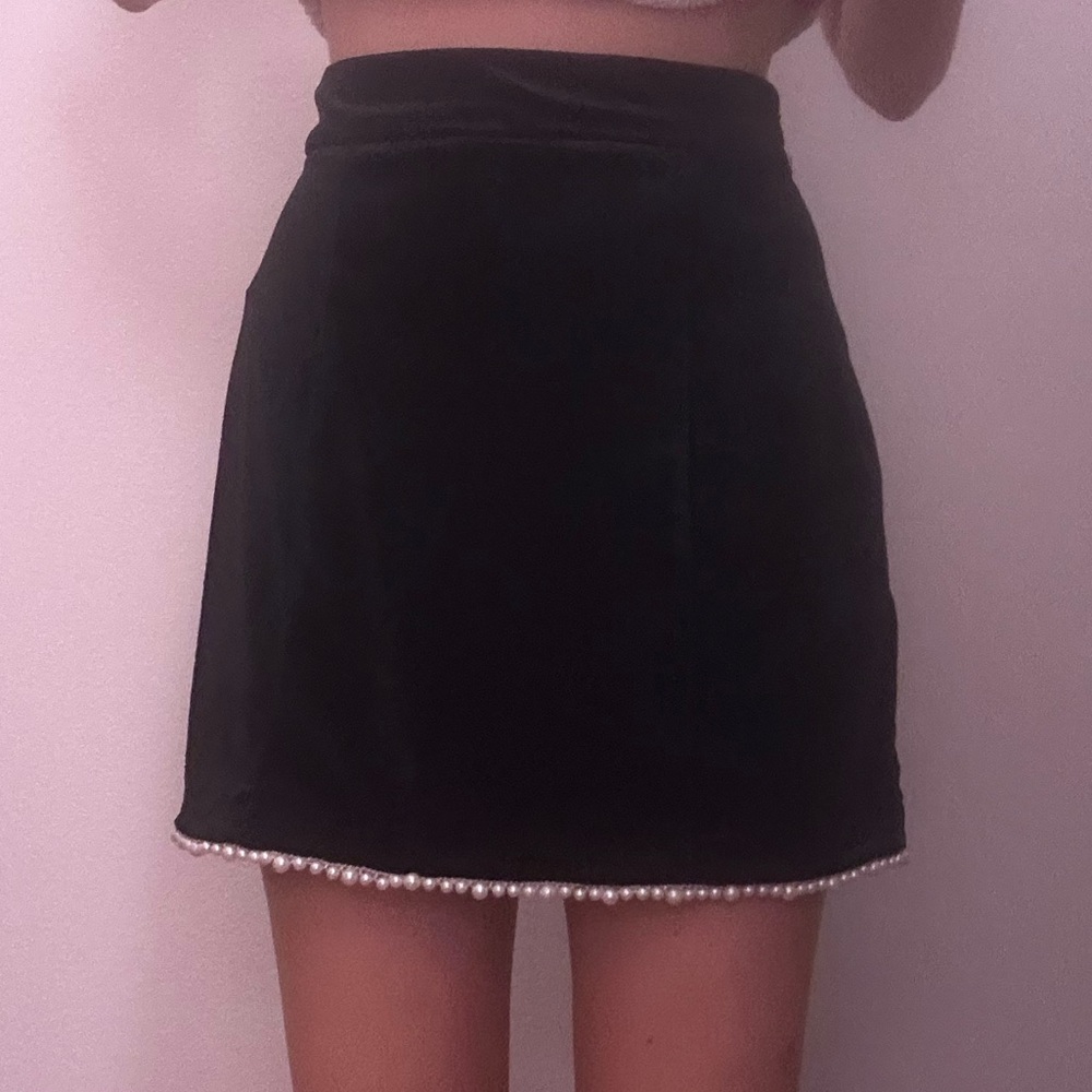 Urban Outfitters Black Velvet Skirt with Pearl Detail